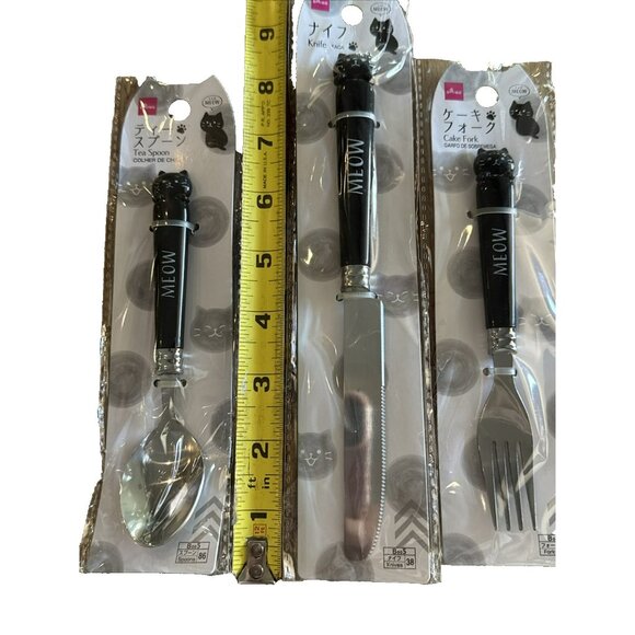 Daiso MEOW Kitchen Set of 3 Tea Spoon, Cake Fork, Knife CAT - Picture 3 of 3